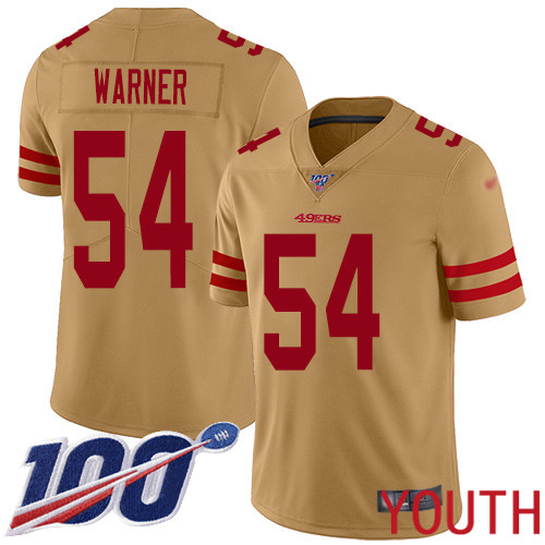 San Francisco 49ers Limited Gold Youth #54 Fred Warner Jersey NFL #54 100th Season Inverted Legend